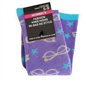 Women's Fashion Knee High Shoe Size 5 - 9 Poly Spandex Stars Glasses Teal Purple